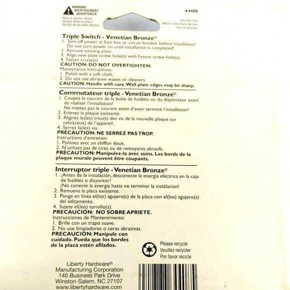 Brainerd Beaded Triple Toggle Switch Decorative Wall Plate-Venetian Bronze 64408 - Picture 9 of 10